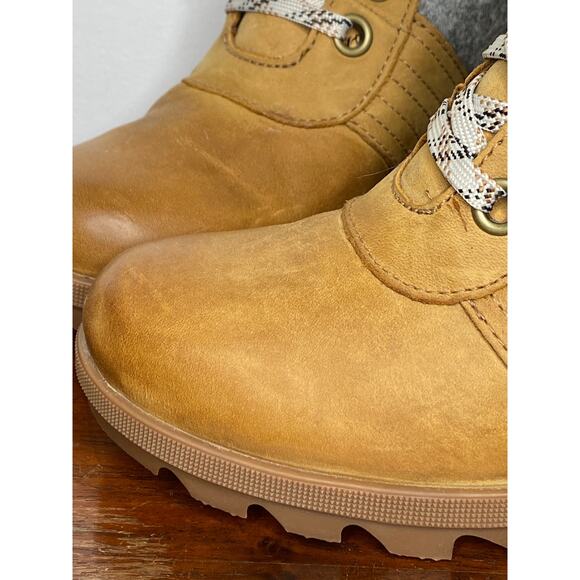 Sorel Women's Lexie Wedge Boots Lace Up Leather Waterproof Camel Brown Size 8 - Picture 4 of 11